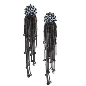 NWT Kate Spade Black Glitzville Beaded and Sequin Dangle Tassel Earrings